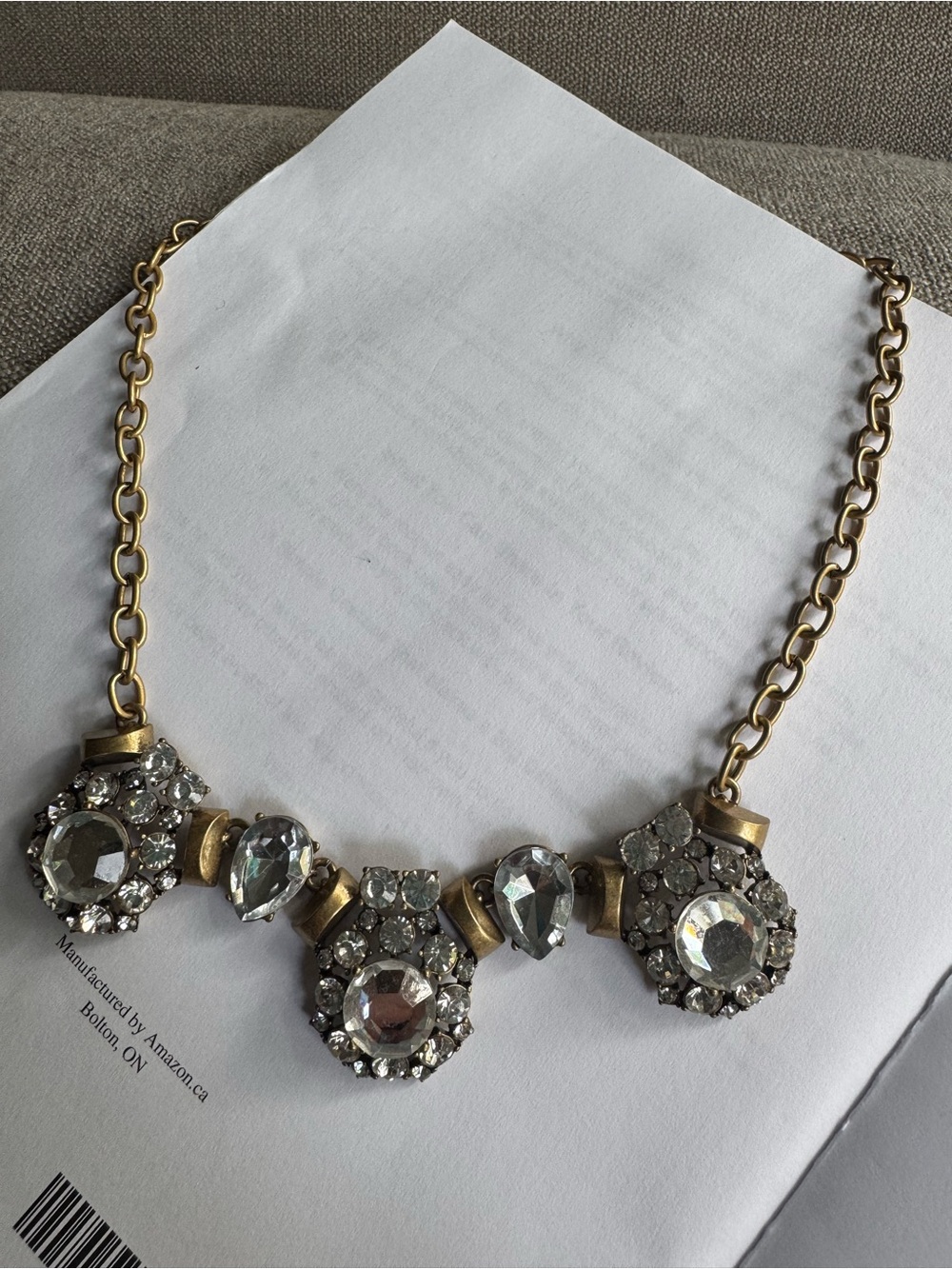 J.Crew Gold Tone Clear Crystal Cluster Statement Necklace